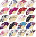 Aodaer 20 Pack Floral Folding Fans Chinese Style Handheld Fans Silk Bamboo Fans Decorative Fans for Wedding, Party Favors