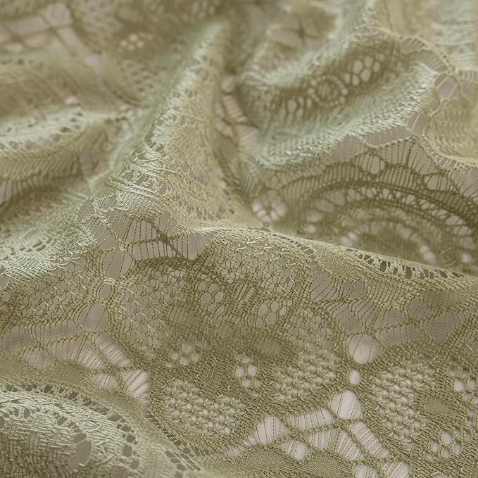 YJ YANJUN Boho Lace Curtains, Sage Green Sheer Window Panels | Geometric - Image 5