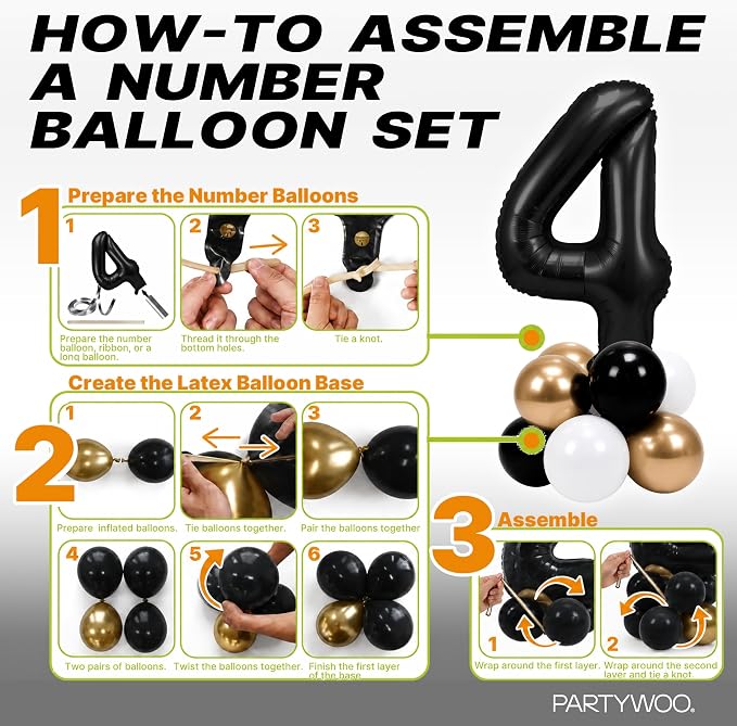 PartyWoo Number Balloons 40 Inch Black Number 4 Kit 25pcs - Image 7