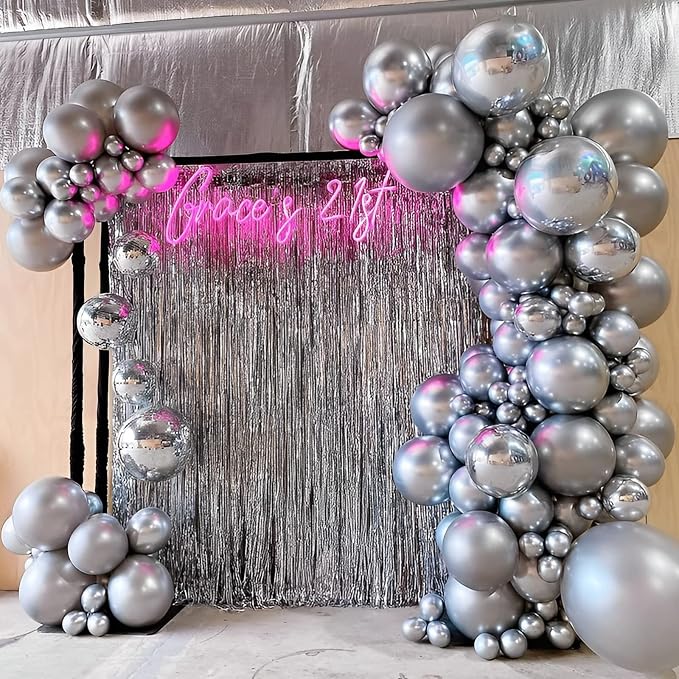 Voircoloria 105pcs Metallic Silver Party Latex Balloons, 12inch | - Image 5