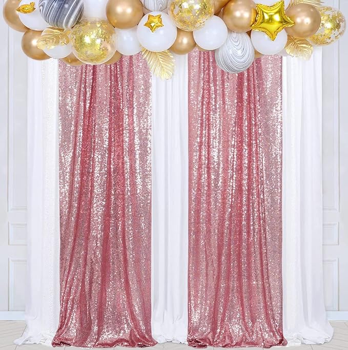 Poise3EHome Fuchsia Pink Sequin Backdrop Curtains, 2 Panels 2FTx8FT Glitter - Image 5