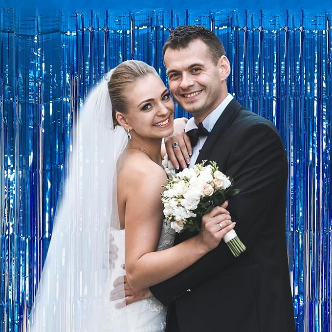 5 Pack Foil Curtain Backdrop Blue Metallic Tinsel Foil Fringe Curtains Photo - Image 8