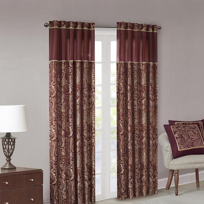 Madison Park Aubrey 2 Panel Curtain Faux Silk Paisley Jacquard, Rod Pocket - Image 2