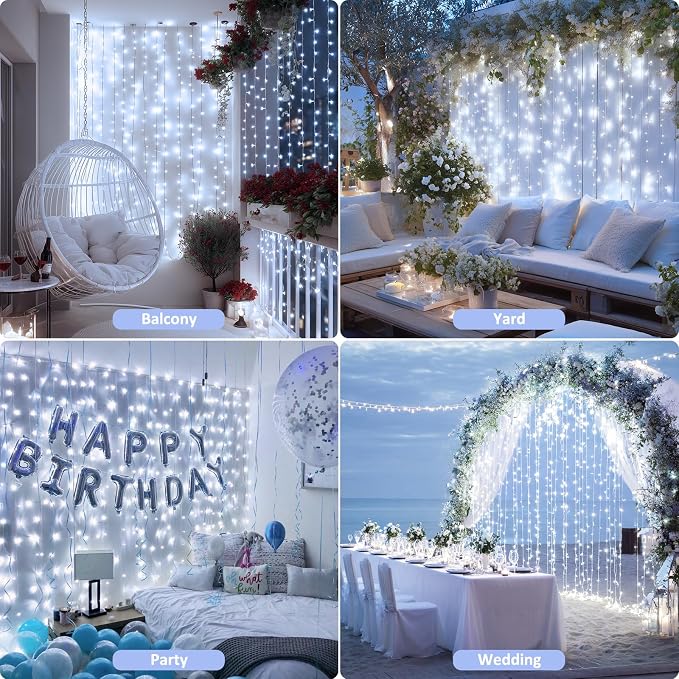 JMEXSUSS 200 LED White Curtain Lights, USB Powered, 6.5ft x 6.5ft | White - Image 4