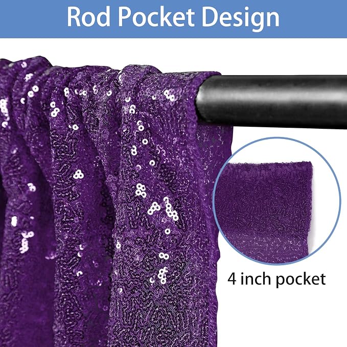 Hahuho Purple Sequin Backdrop Curtain, Party Decoration（6 Panels, 2FT x 8FT - Image 2
