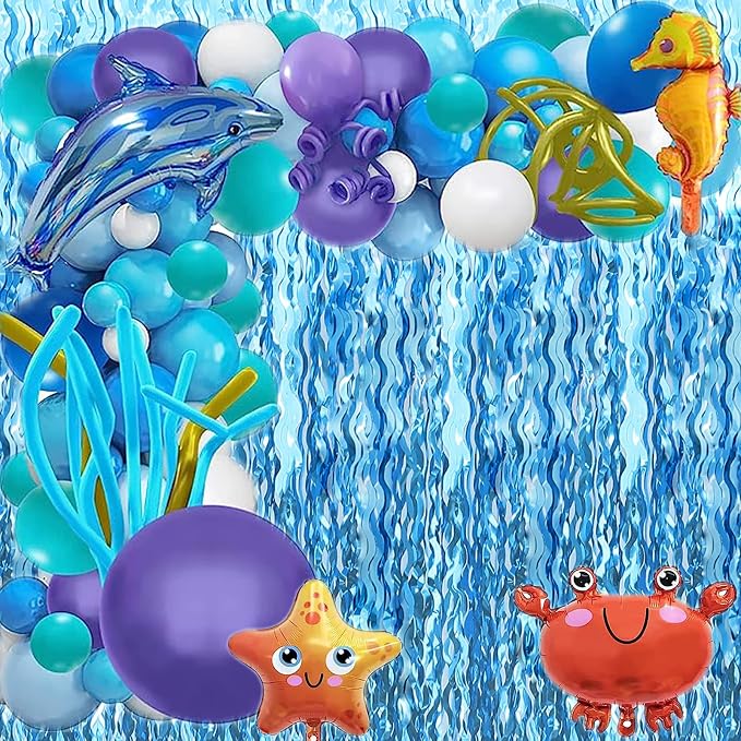 2 pcs Blue Wavy Tinsel Curtains, Under The Sea Party Decorations | Unique Shiny - Image 5