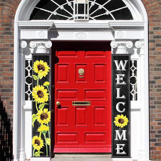Tatuo Sunflower Welcome Hanging Banners Summer Porch Banners Flags Spring Door - Image 7