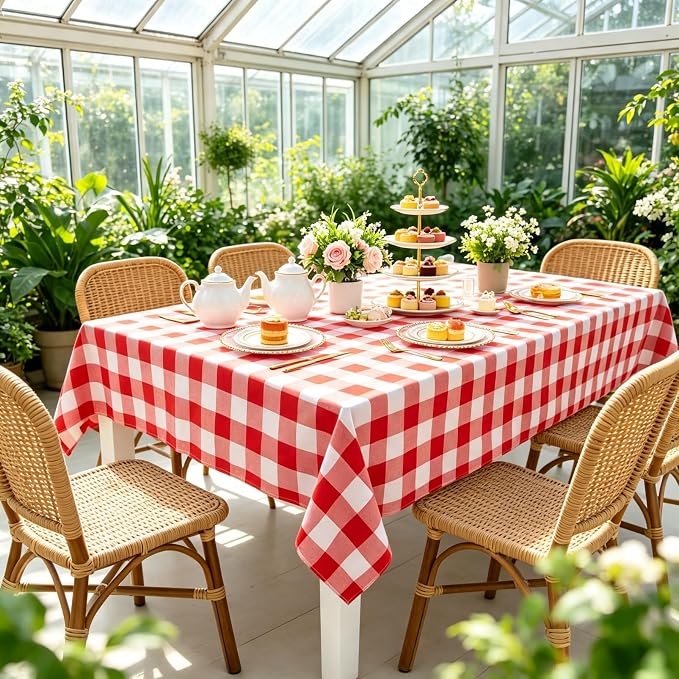 ShinyBeauty 60"x120" Cotton Tablecloth Red White Gingham Checker Rectangle | - Image 3