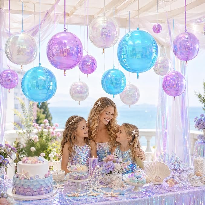 Biapian 12 Pcs Pastel Iridescent Round Balloons, Different Size Holographic - Image 5