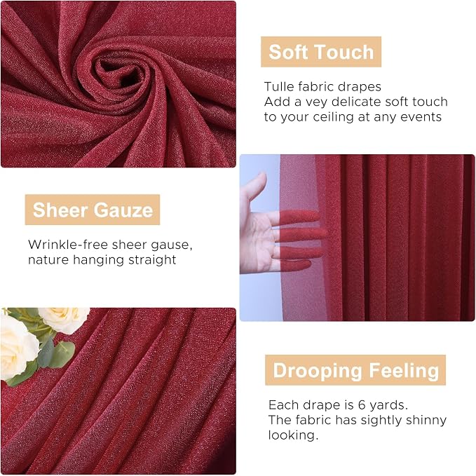 Wedding Arch Draping Fabric Backdrop Drapes 2 Panels, Burgundy | 28.7"x20FT - Image 3
