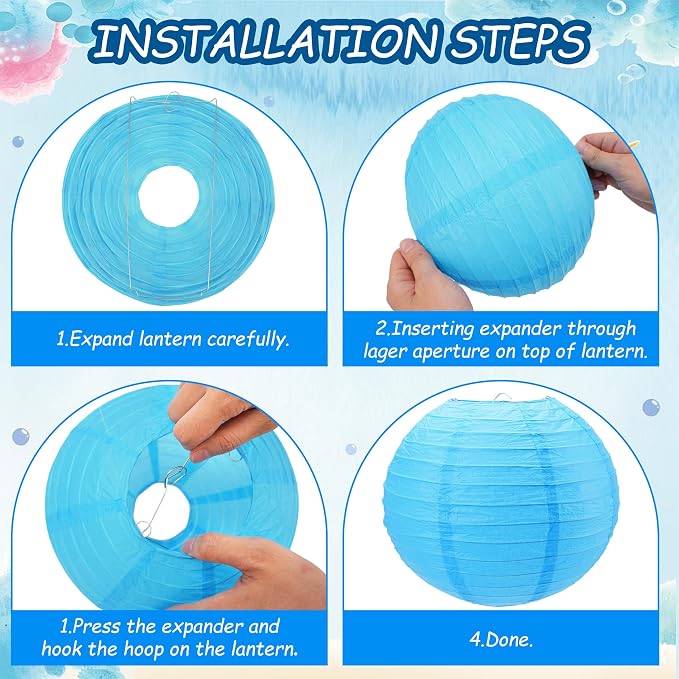 Qenk 12 Pcs Blue Paper Lanterns - Image 3
