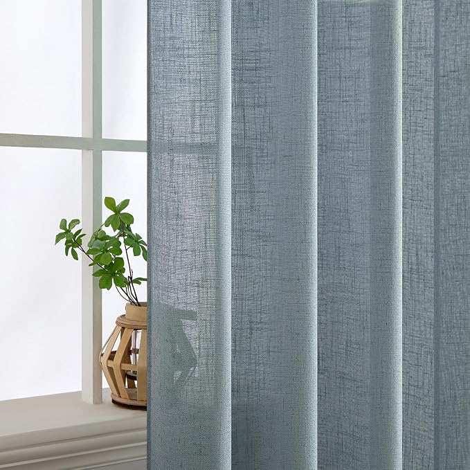 MIULEE Dusty Blue Linen Curtains 52x96 Inch Long Soft Thick Linen Textured | - Image 4