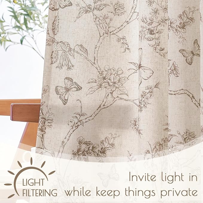 Black Floral Linen Lined Curtains Rod Pocket 50W X 96L 2 Panels | Charlotte - Image 3