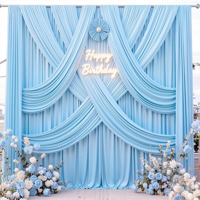 50 ft x 10 ft Wrinkle Free Blue Backdrop Curtain Panels, Polyester Photography - Image 2