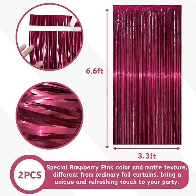 Matte Raspberry Burgundy Fringe Backdrop 2 Pack, 3.3 x 6.6 ft | Soft matte - Image 3