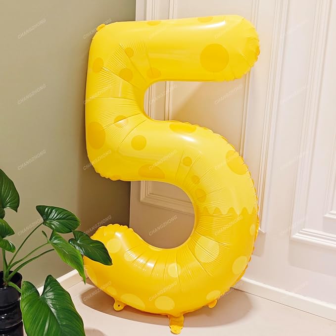 40in Yellow Polka Dot Number 5 Helium Foil Polyester Film Balloon Digital 5 | - Image 4