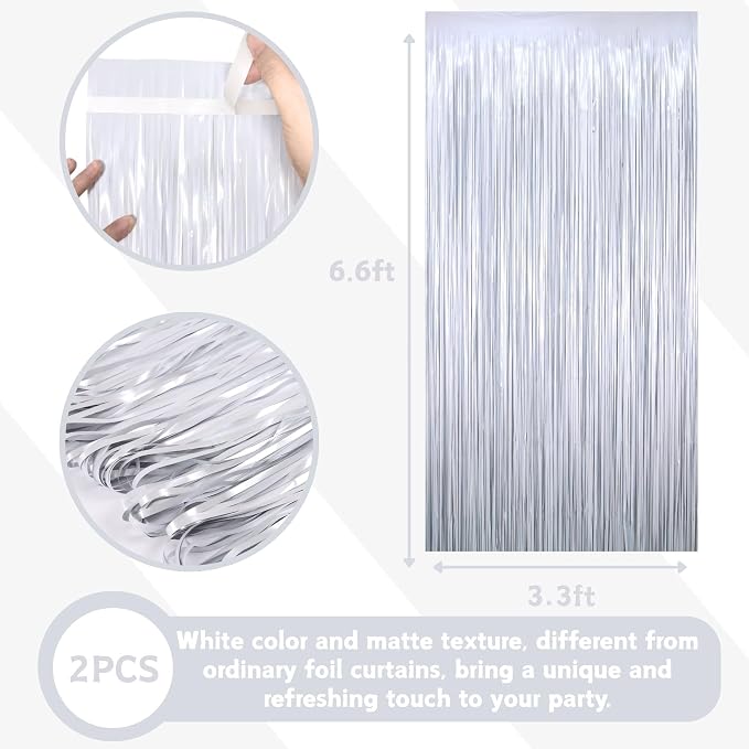 Matte White Tinsel Foil Curtains Backdrop Party Decorations 4 PCS | 3.3 x 6.6 - Image 2