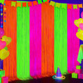 2 Pack Glow in The Dark Party Curtains Streamers, Neon Party Decorations by GCBPartyDecorations