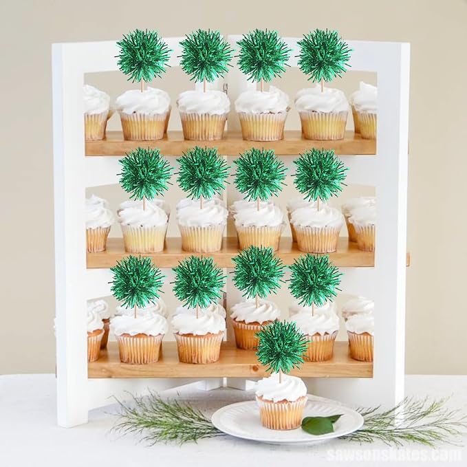 40 PCS Foil Firework Cupcake Toppers Green Sparkler Cupcake Picks Sparkle - Image 7