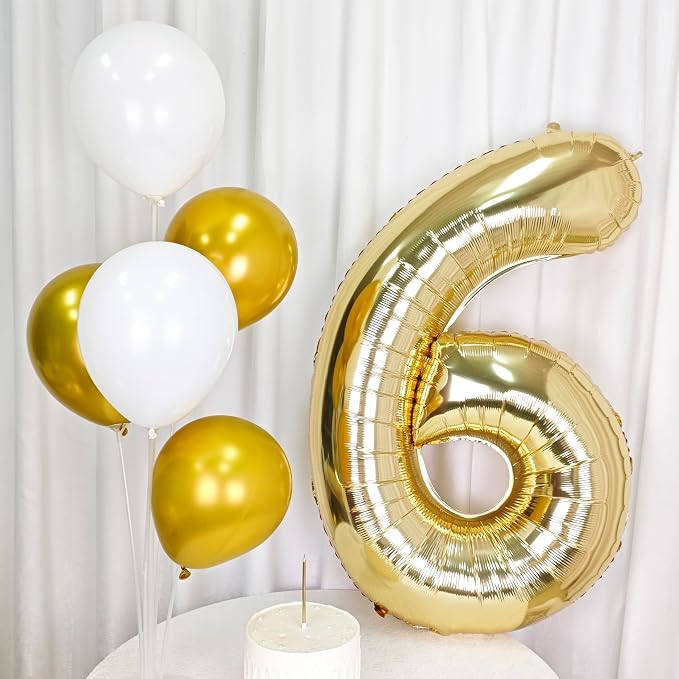40 Inch Light Gold 6 Number Balloons Large Champagne Gold Number | White Gold - Image 4