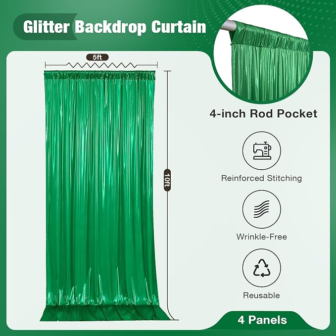 20x10FT Green Sequin Backdrop Curtain - Image 5