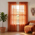 KOUFALL Rust Back Tab Rod Pocket Pom Pom Sheer Curtains by KOUFALL