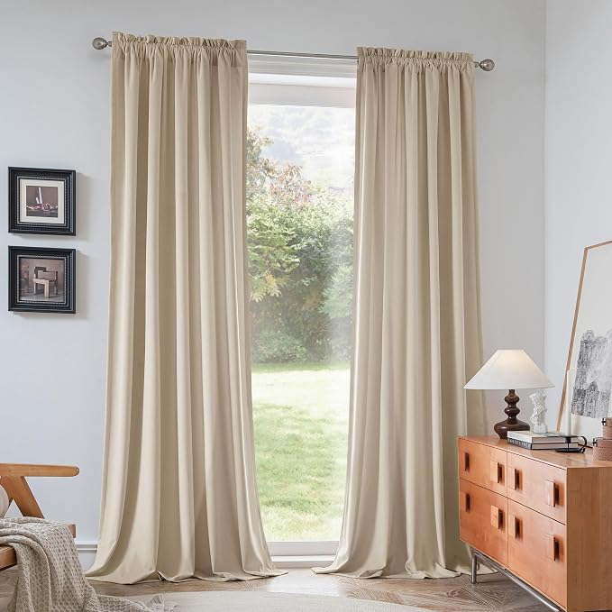 Beauoop Beige Velvet Curtains for Bedroom Living Room 52x72 2 Panels | Soft - Image 9