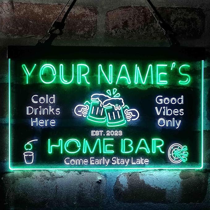 ADVPRO Personalized Your Name Custom Home Bar Beer Established Year Dual Color LED Neon Sign White & Green 24 x 16 Inches st6s64-p1-tm-wg