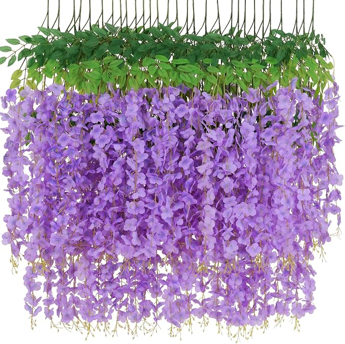12 Pack Wisteria Hanging Flowers, 3.6 Feet/Pcs Purple Wisteria Artificial - Image 2