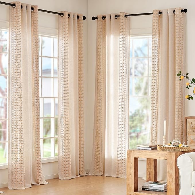 jinchan Boho Curtains for Bedroom Linen Blend Boho Curtains 96 Inches Long 2 - Image 5