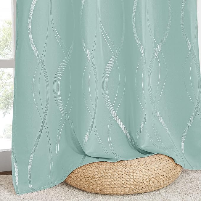 NICETOWN Aqua Blue Floral Blackout Curtain Panels 84 inches 2 Pieces, 52 inches - Image 5