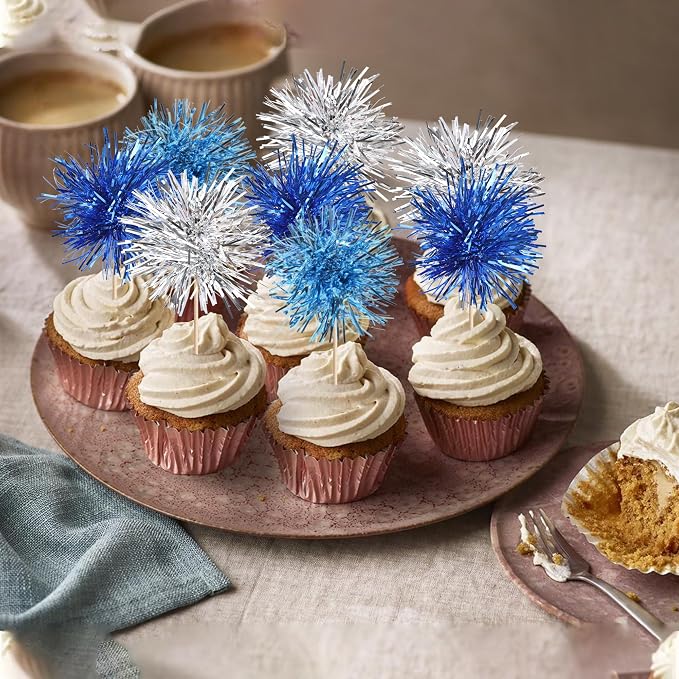 30 PCS Foil Firework Cupcake Toppers Sparkle Tinsel Cupcakae Picks Foil - Image 4