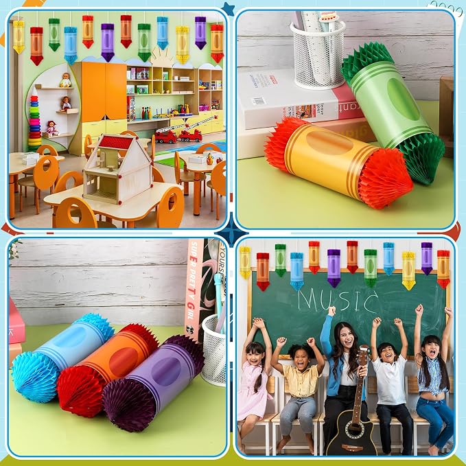 12 Pcs Crayon Pencil Hanging Honeycomb Classroom Decorations | Welcome Back to - Image 7