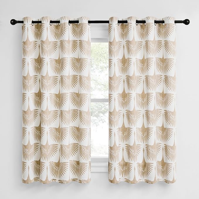KGORGE Blackout Curtains Bird Pattern Taupe 52" x 72" 2 Panels - Image 7