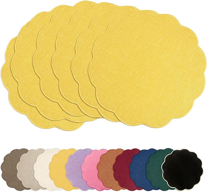 AHHFSMEI Round Faux Linen Placemats Set of 6 Heat Resistant Non-Slip Stain by AHHFSMEI