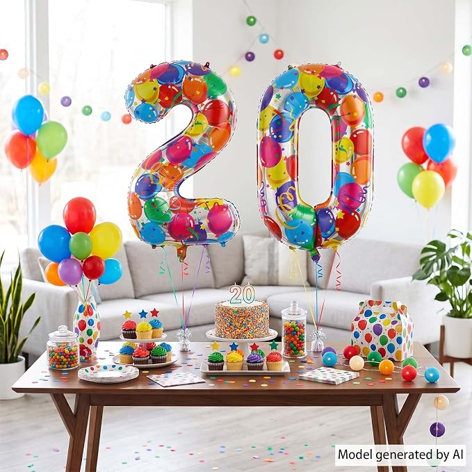 40 Inch Rainbow Balloon Number 20 Balloons, Huge 20th Birthday Decor | Large - Image 7