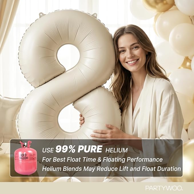 PartyWoo Number Balloons 40 Inch White Number 8 Kit 25pcs - Image 5