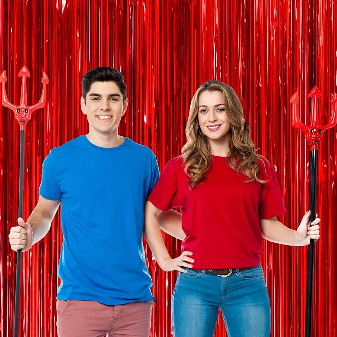 Voircoloria Red Foil Fringe Backdrop Curtains, 2 Pack | Tinsel Streamers - Image 6