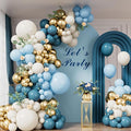 Dusty Blue Balloon Arch Garland Kit, Slate Fog, Baby Blue and Gold Balloons by Haolongfa