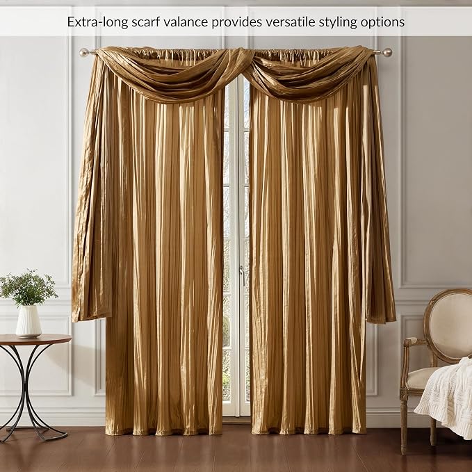 Athena Faux Silk Window Curtain and Scarf Set - Image 3