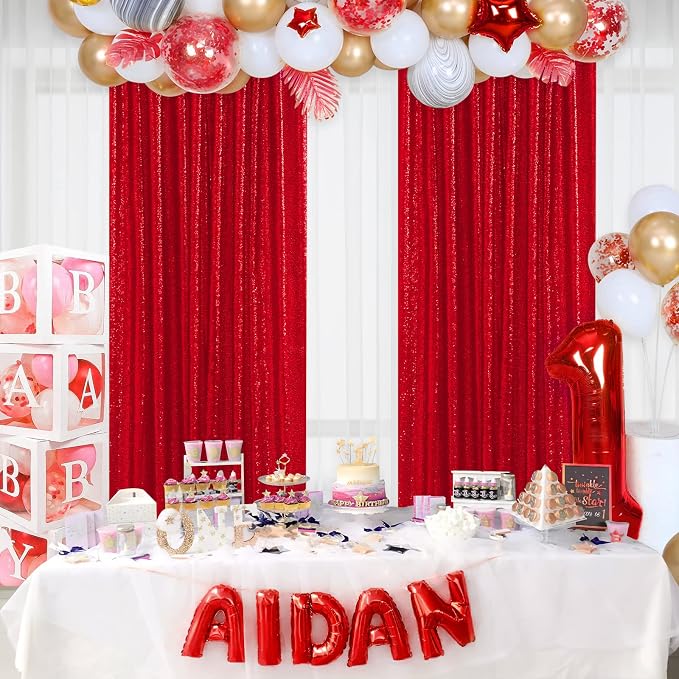 Party Backdrop Curtains 2 Pcs 5FTx10FT Red Sequin Backdrop Sparkly Glitter - Image 5