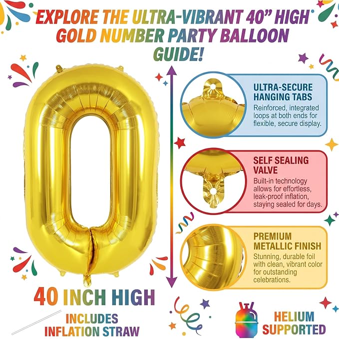 40 Inch Gold Number 0 Foil Balloon - Image 2