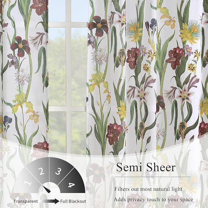 Schweek Vintage Floral Curtains 63 Inches Length 2 Panels - Image 3