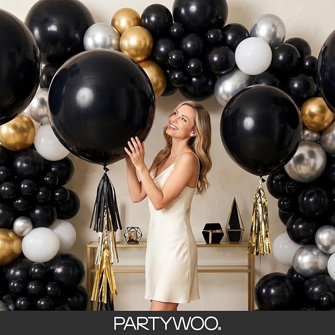 PartyWoo Black Balloons 92 pcs Different Sizes of 18 12 10 5 Inch Black - Image 9