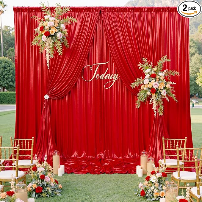 10x10ft Shimmer Red Sequin Backdrop Curtain by LeegleriTableSkirt