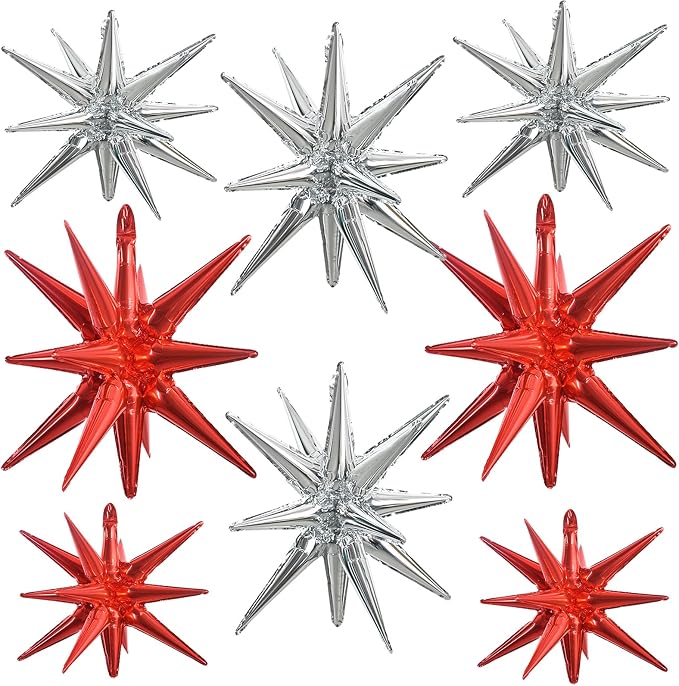 TONIFUL 8 Pcs Explosion Star Balloons Red Silver Foil Balloon Party Decor | 22 by TONIFUL