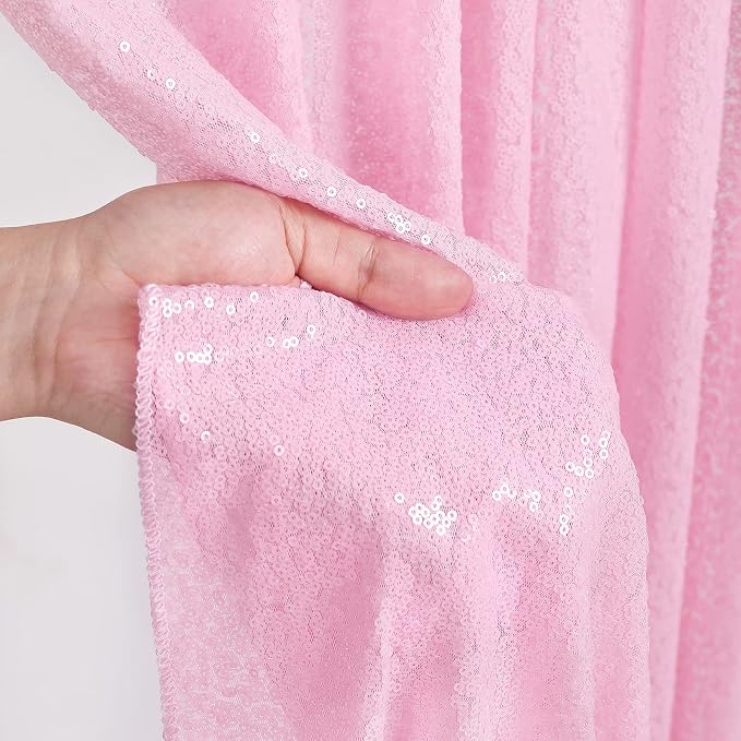 Pink Sequin Backdrop Curtains Party Photo Glitter Drapes 2 Pcs 2FTx8FT | - Image 7