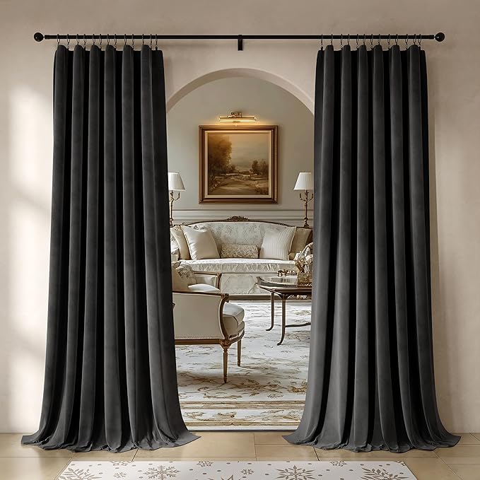 Beauoop Velvet Curtains for Bedroom Living Room Black 52x84 2 Panels | Soft by Beauoop