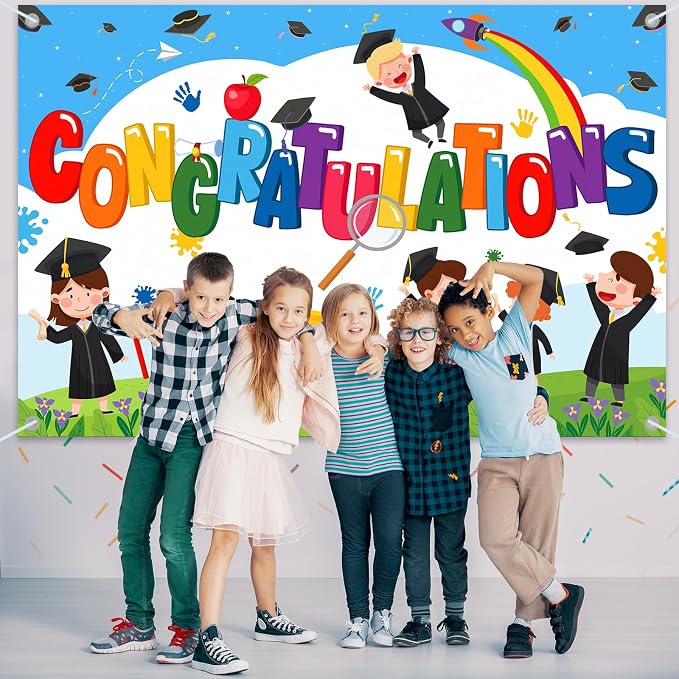 Congratulations Backdrop Banner, 6x4ft Class of 2026 Kindergarten | Grade Theme - Image 6