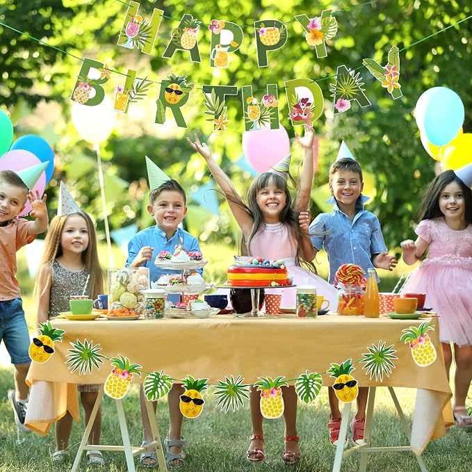 SUNBEAUTY Fruit Party Decorations Happy Birthday Pineapple Element Banner - Image 4
